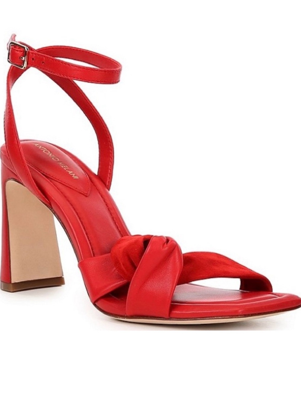 ANTONIO MELANI Red Knotted Ankle-Strap Block Heel Sandal Size 11